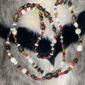 Made in India Multicolor Beaded Women's Necklace - White, Red & Amber Accents